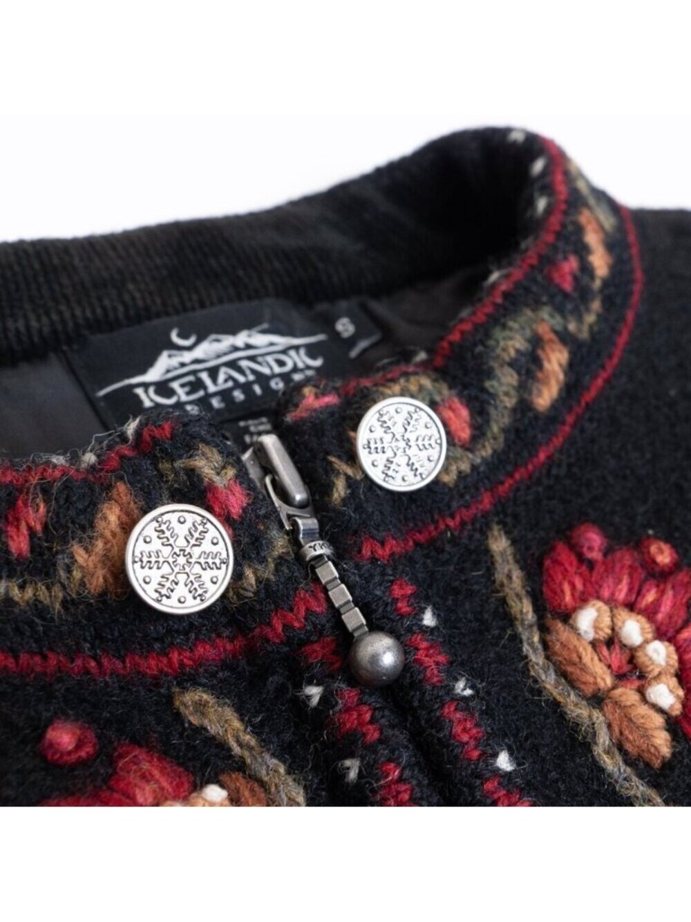 Icelandic Design Wool Cardigan Sweater Nordic Folk Fair Isle Vintage Small - Picture 5 of 16